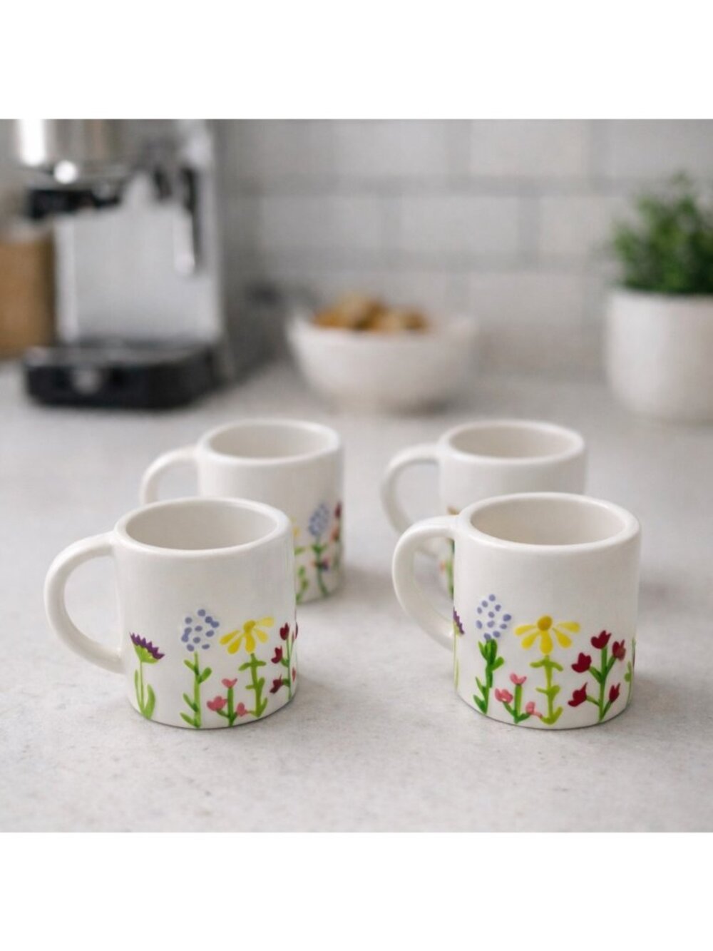 Lang Set of 4 Mini Espresso Mugs 2.5" Spring Floral Kitchen